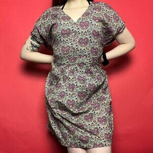 Handsewn / Magenta and cream midi dress with abstract pattern 🩷🤍​​​​